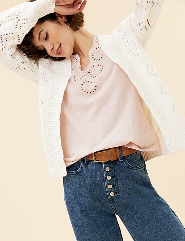 Cotton Rich Pointelle Relaxed Cardigan