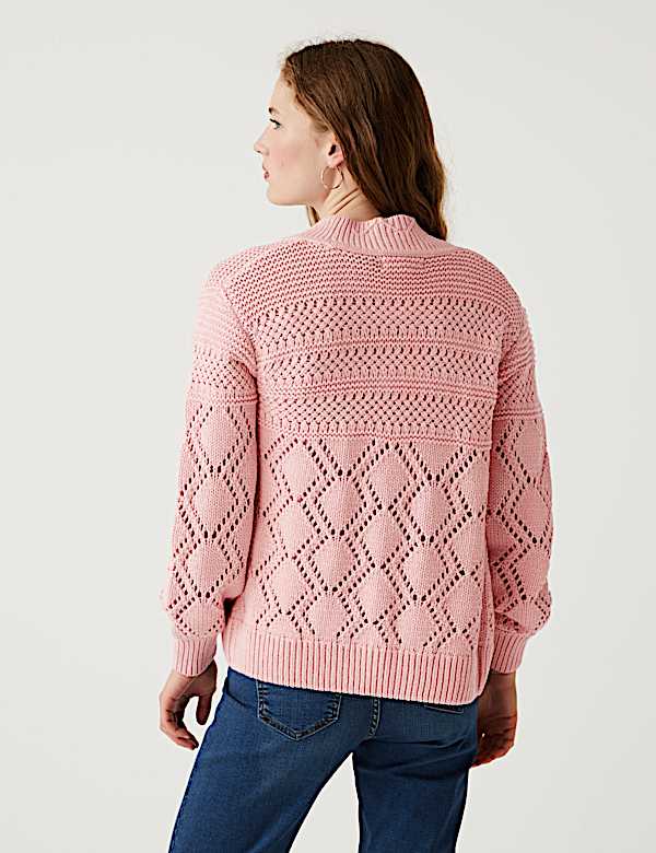 Cotton Rich Pointelle Relaxed Cardigan