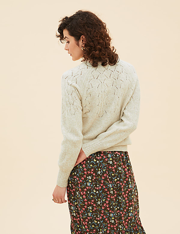 Cotton Blend Pointelle Crew Neck Jumper