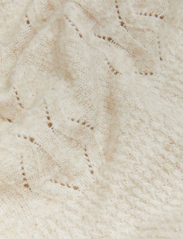 Cotton Blend Pointelle Crew Neck Jumper