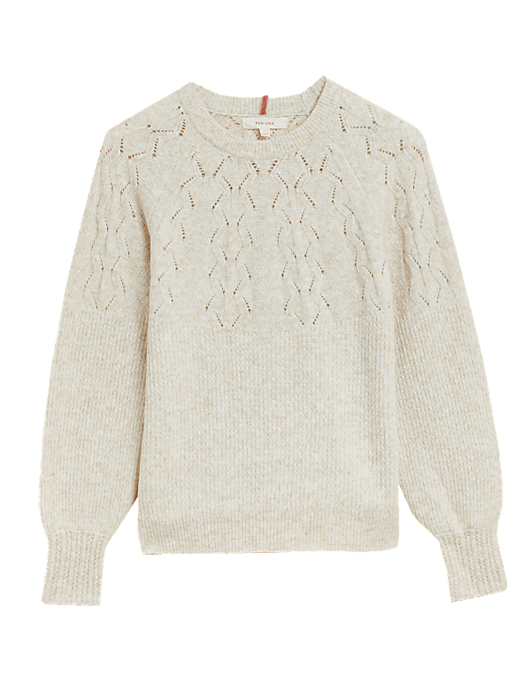 Cotton Blend Pointelle Crew Neck Jumper