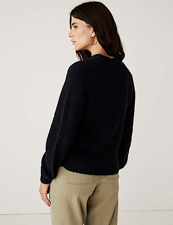 Textured V-Neck Cardigan with Wool