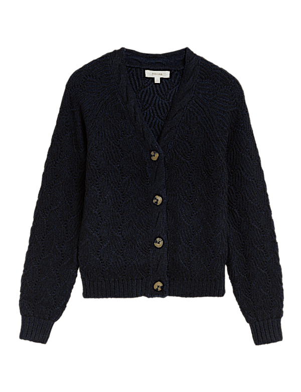 Textured V-Neck Cardigan with Wool