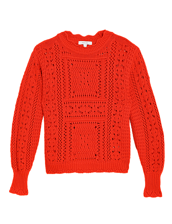Pure Cotton Crochet Crew Neck Jumper