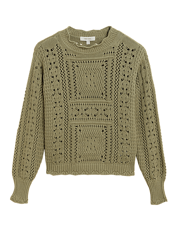 Pure Cotton Crochet Crew Neck Jumper