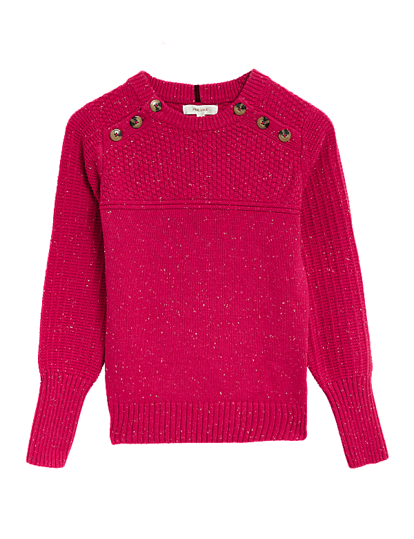 Cotton Rich Textured Jumper With Wool