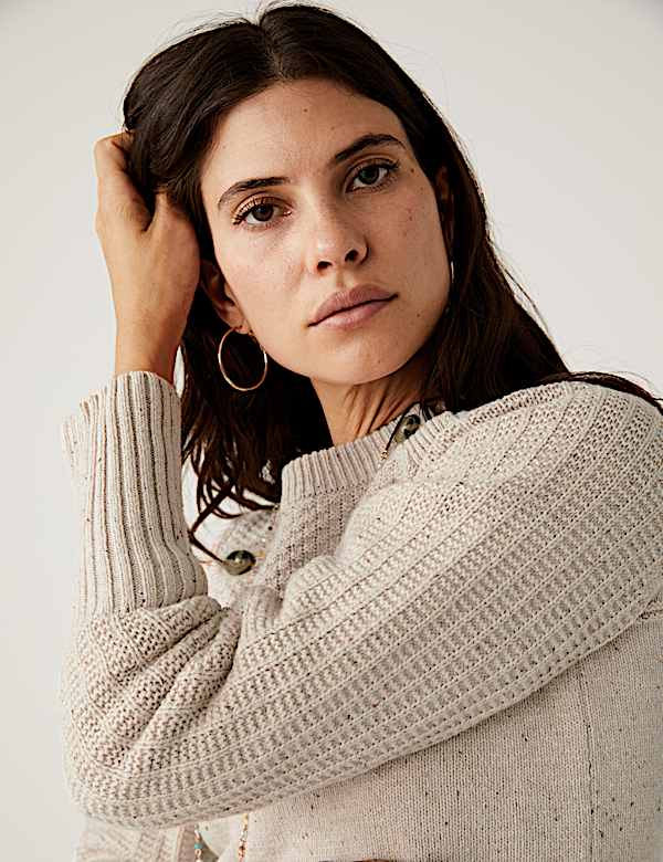 Cotton Rich Textured Jumper With Wool