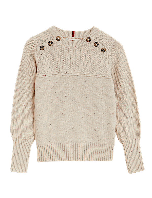 Cotton Rich Textured Jumper With Wool