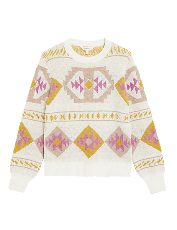 Patterned Round Neck Jumper with Wool