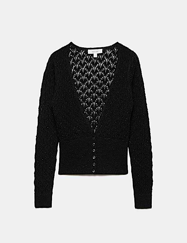 Cotton Blend Pointelle V Neck Cardigan - CA