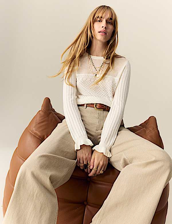 Cotton Rich Pointelle Crew Neck Jumper - MV