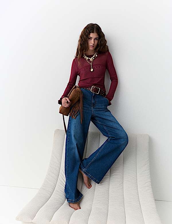 Pull à col rond en coton maille pointelle - CA