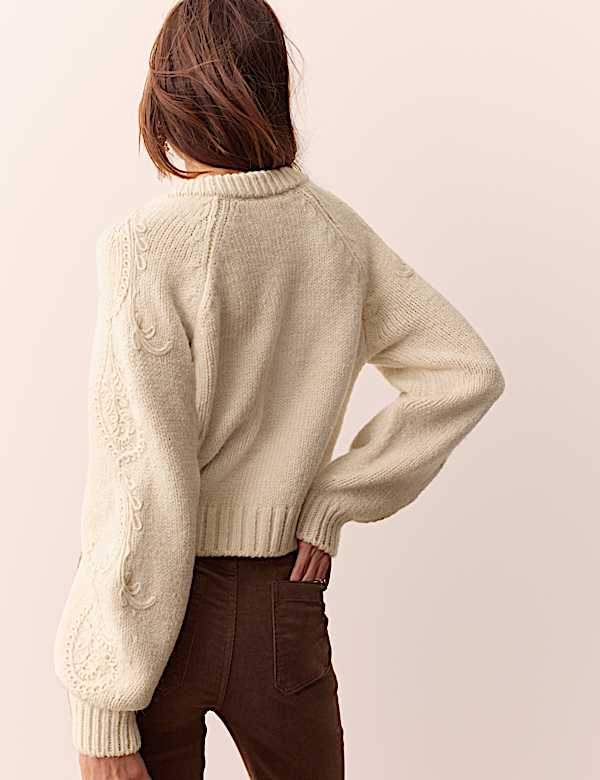 Cornelli Sleeve Textured Bomber Cardigan - JE