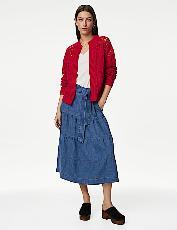 Cotton Rich Edge to Edge Pointelle Cardigan