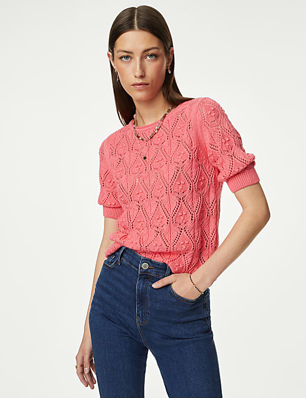 Pure Cotton Textured Round Neck Knitted Top