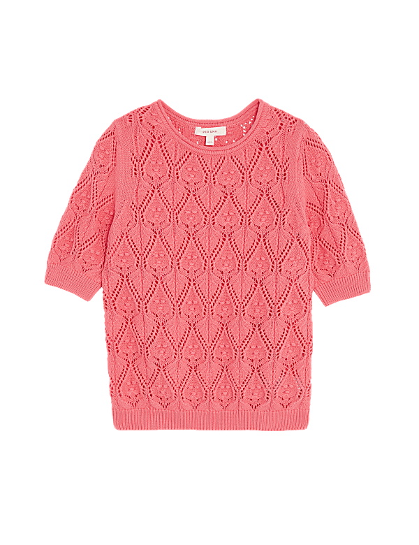 Pure Cotton Textured Round Neck Knitted Top