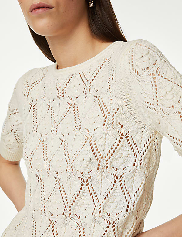 Pure Cotton Textured Round Neck Knitted Top