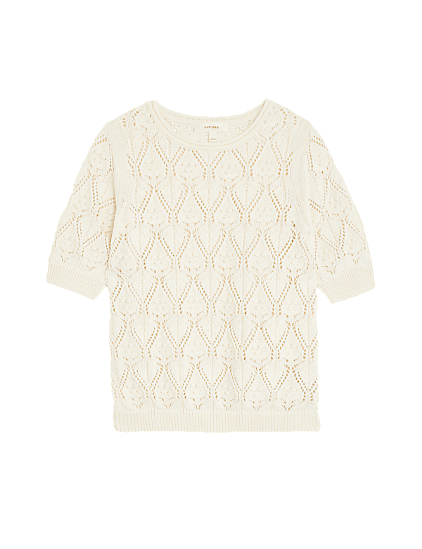 Pure Cotton Textured Round Neck Knitted Top