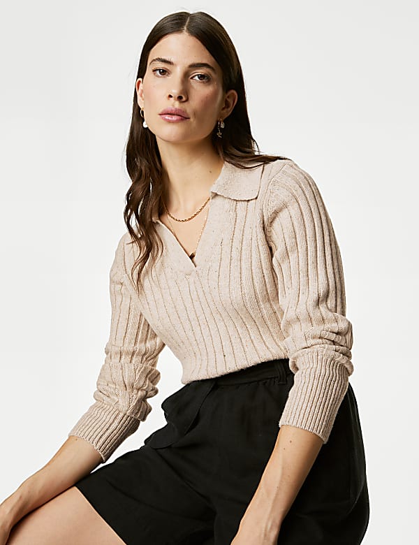 Cotton Rich Ribbed Collared Jumper