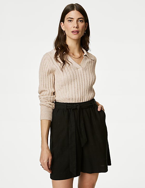 Cotton Rich Ribbed Collared Jumper