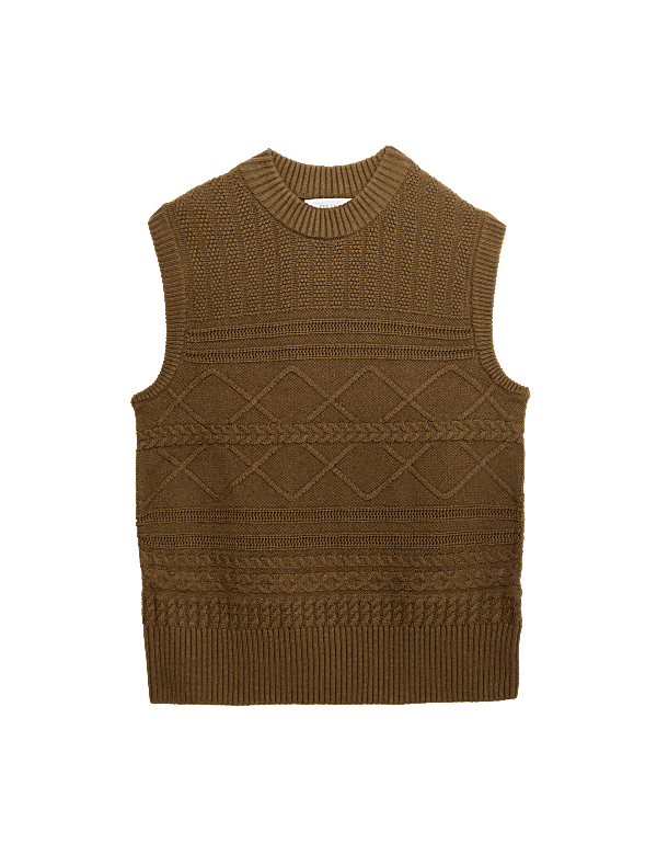 Merino Wool Blend Textured Knitted Vest