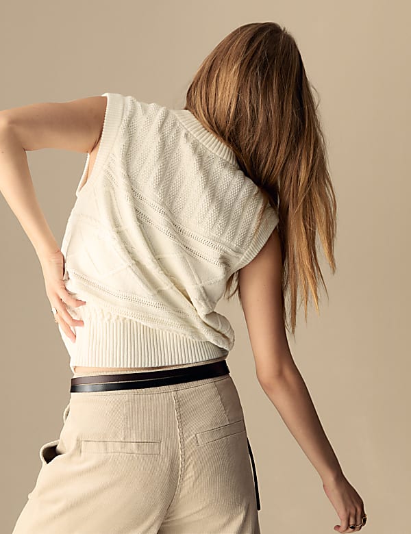 Merino Wool Blend Textured Knitted Vest