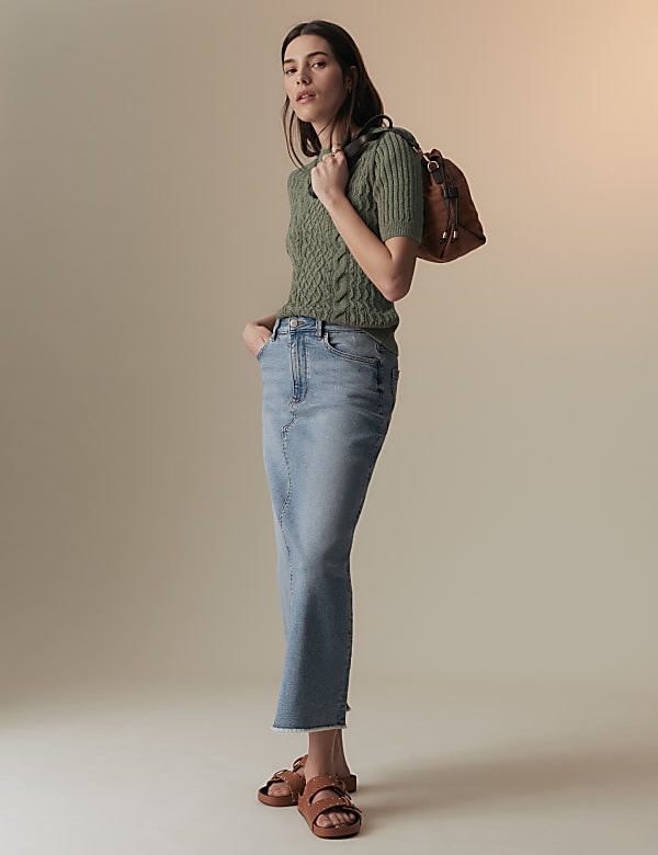 Pure Cotton Cable Knit Short Sleeve Top - RS