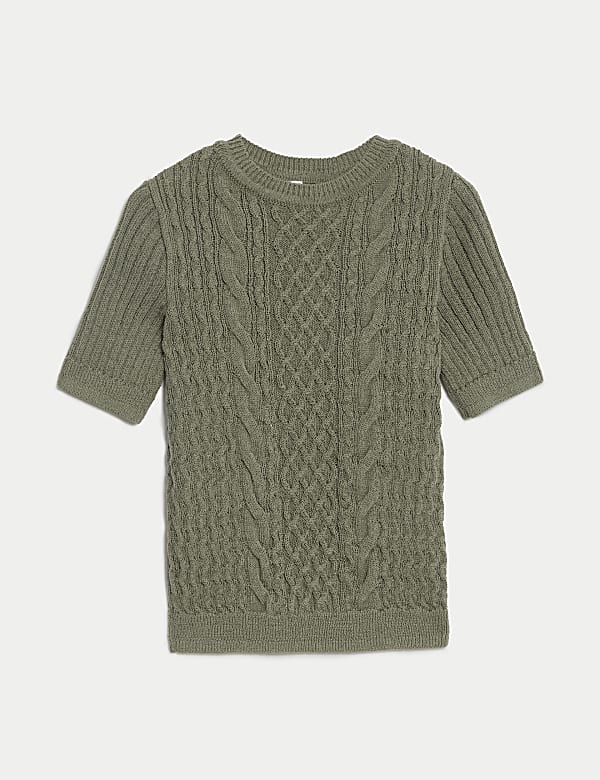 Pure Cotton Cable Knit Short Sleeve Top - RS