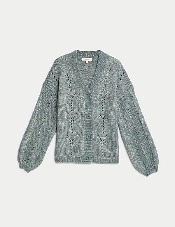 Pointelle Sparkle Button Front Cardigan - CA
