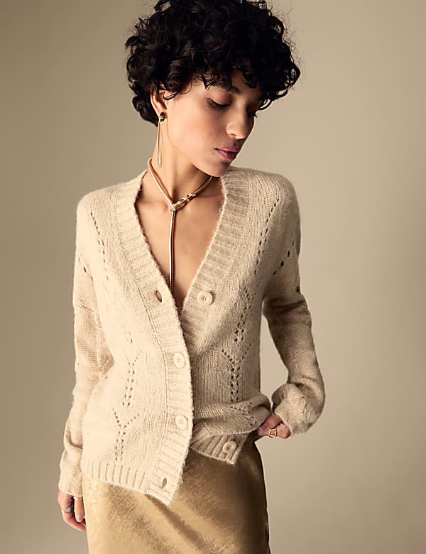 Pointelle Sparkle Button Front Cardigan