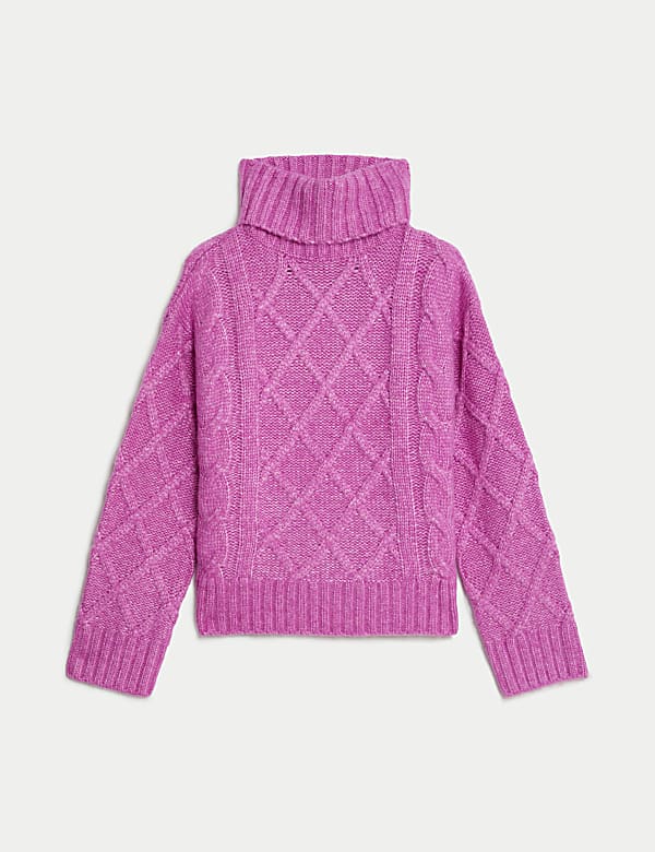 Rollkragenpullover mit Zopfmuster und Wollanteil - DE