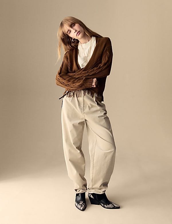 Pure Cotton Fringed Cardigan - US