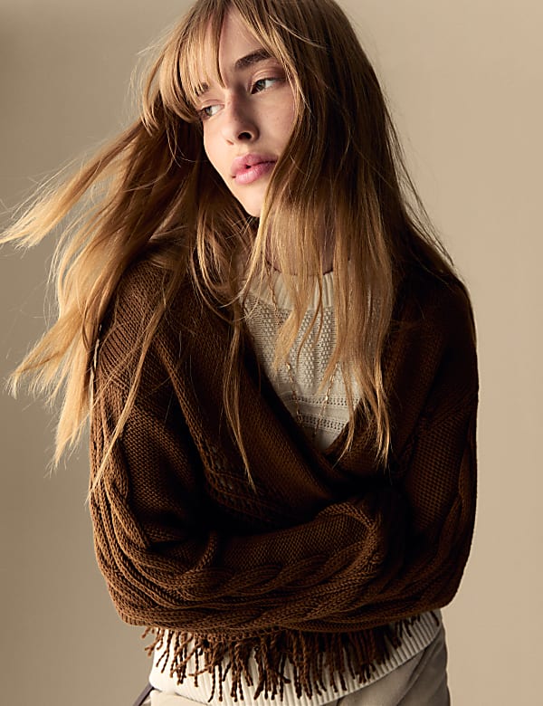 Pure Cotton Fringed Cardigan - US