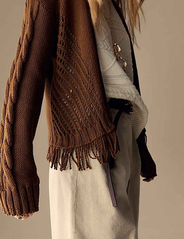 Pure Cotton Fringed Cardigan - US