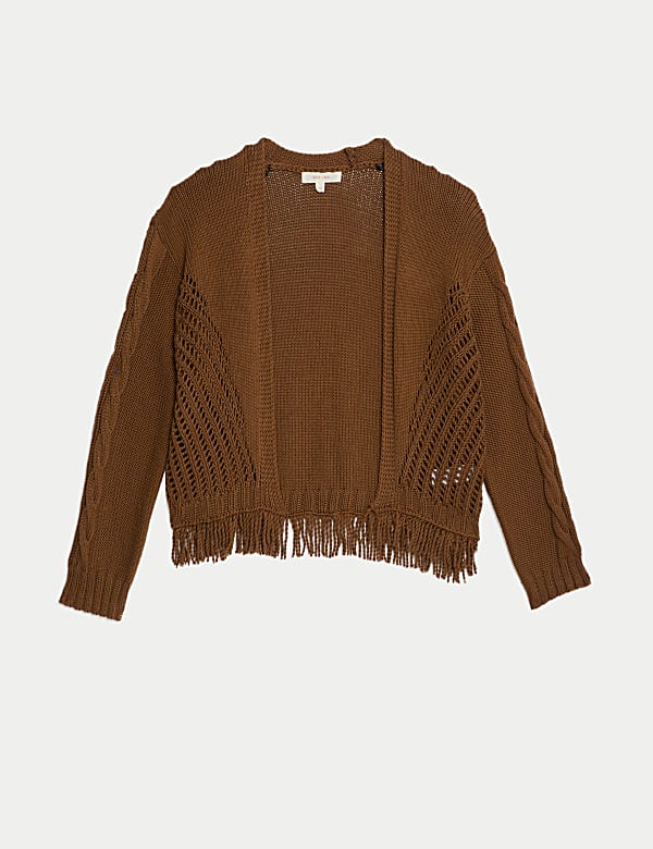 Pure Cotton Fringed Cardigan - US