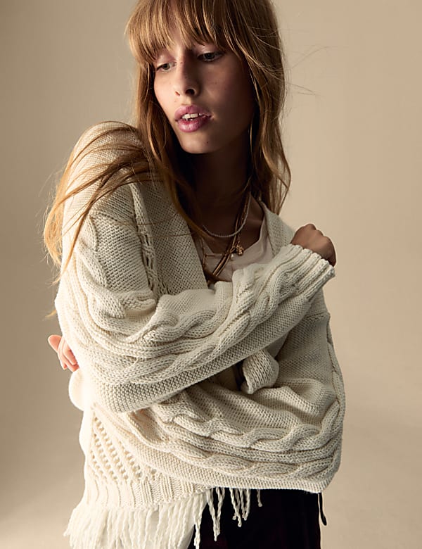 Pure Cotton Fringed Cardigan - MX