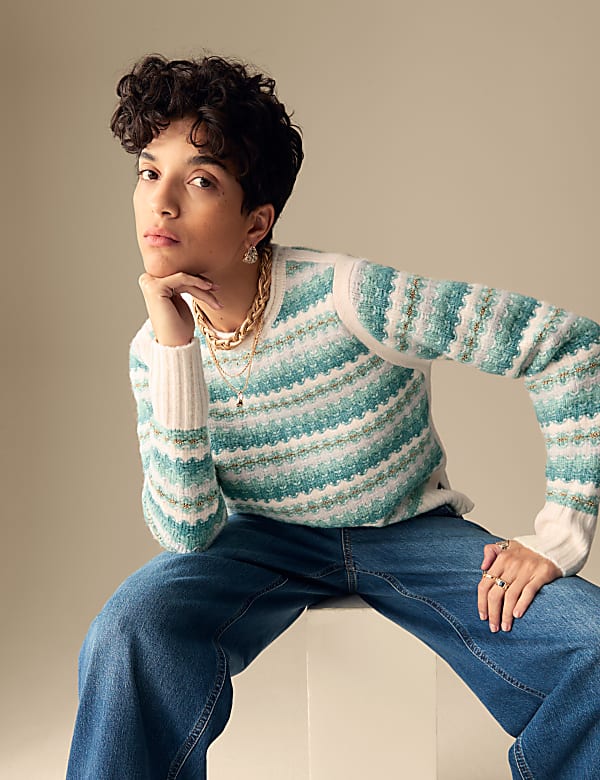 Striped Sparkly Crew Neck Jumper