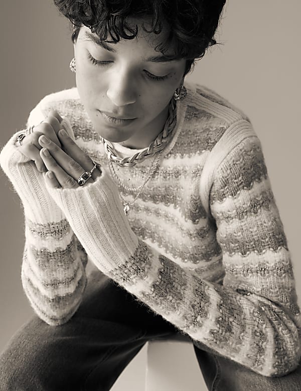 Striped Sparkly Crew Neck Jumper