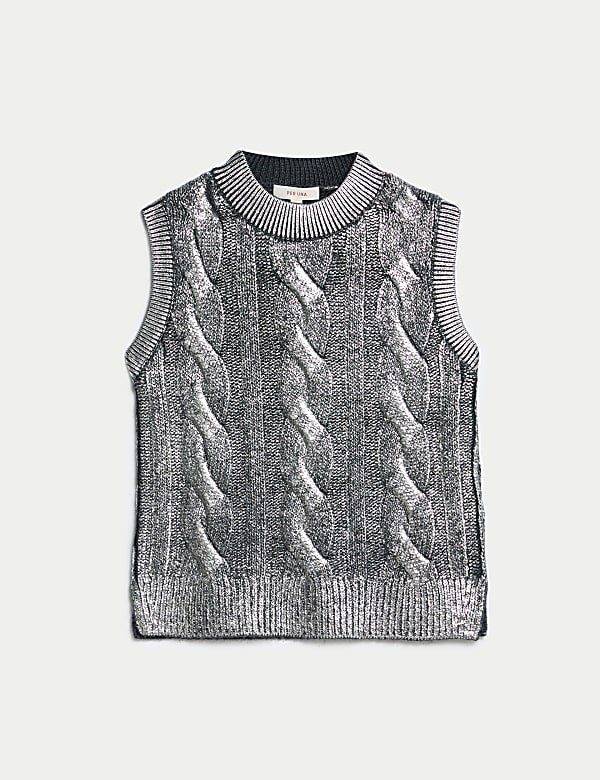 Sparkly Cable Knit Crew Neck Knitted Vest - BG