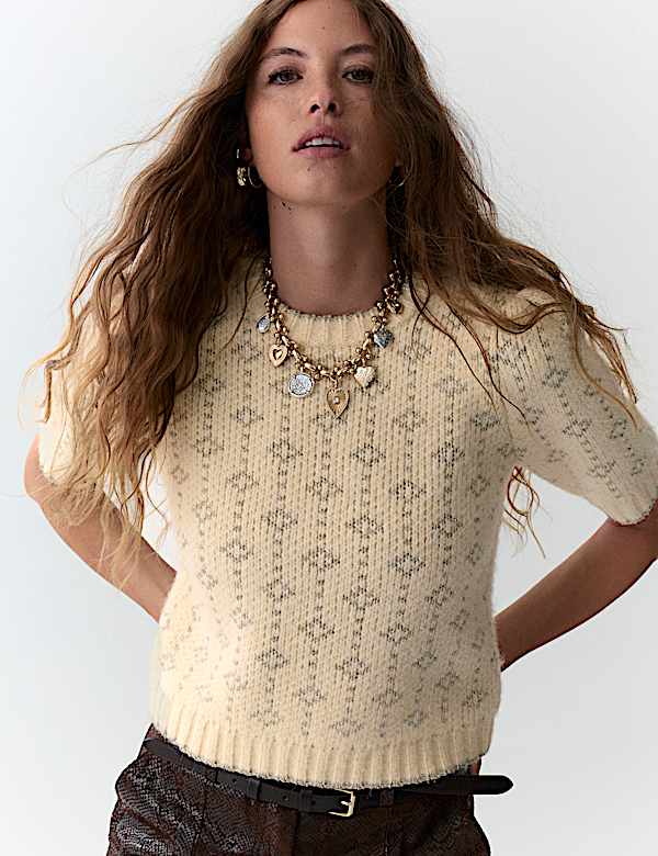 Metallic Geometric Jacquard Jumper with Wool - VN