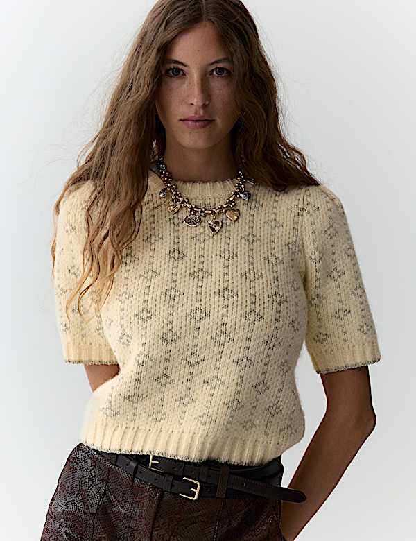Metallic Geometric Jacquard Jumper with Wool - VN