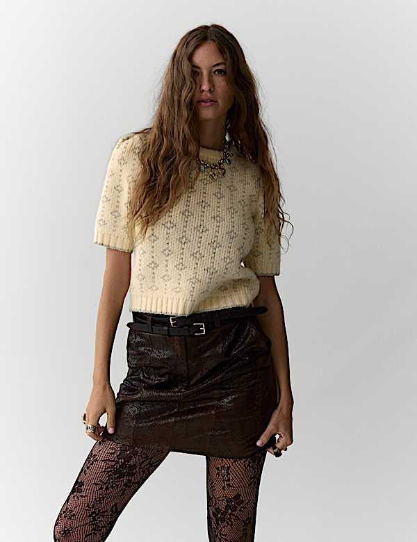 Metallic Geometric Jacquard Jumper with Wool - VN