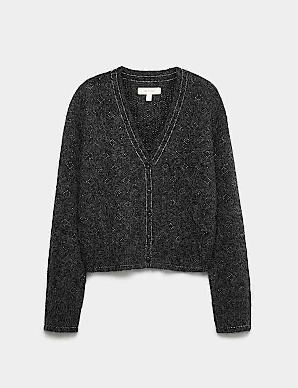 Lurex Jacquard V-Neck Cardigan with Wool - JO