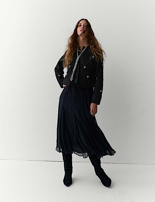 Crop ζακέτα με αλπακά, διακοσμημένη με στρας και δέσιμο μπροστά - GR