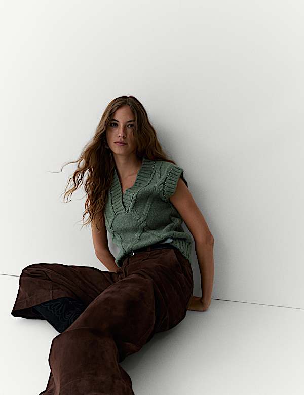 Embellished Cable Knit V-Neck Tabard