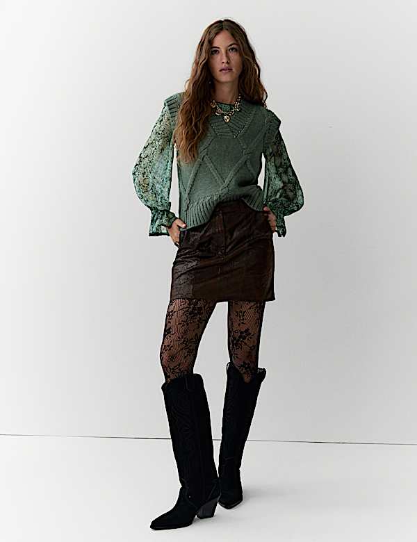 Embellished Cable Knit V-Neck Tabard