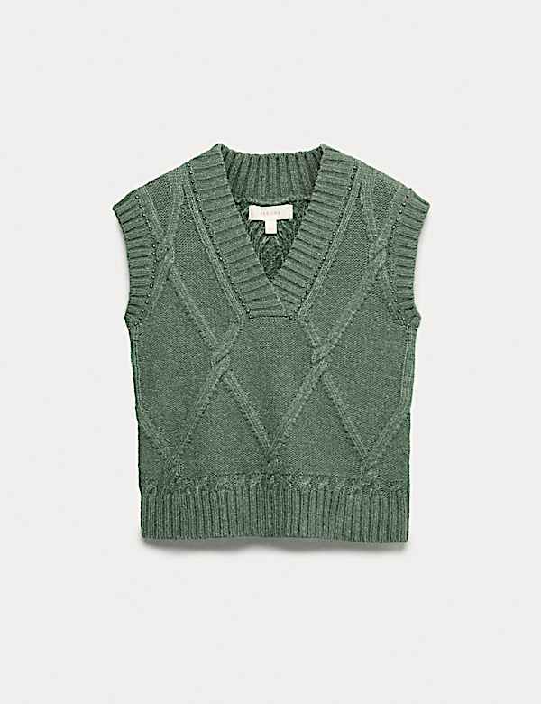 Tabard Kerah V Rajutan Corak Kabel Berhias - ID