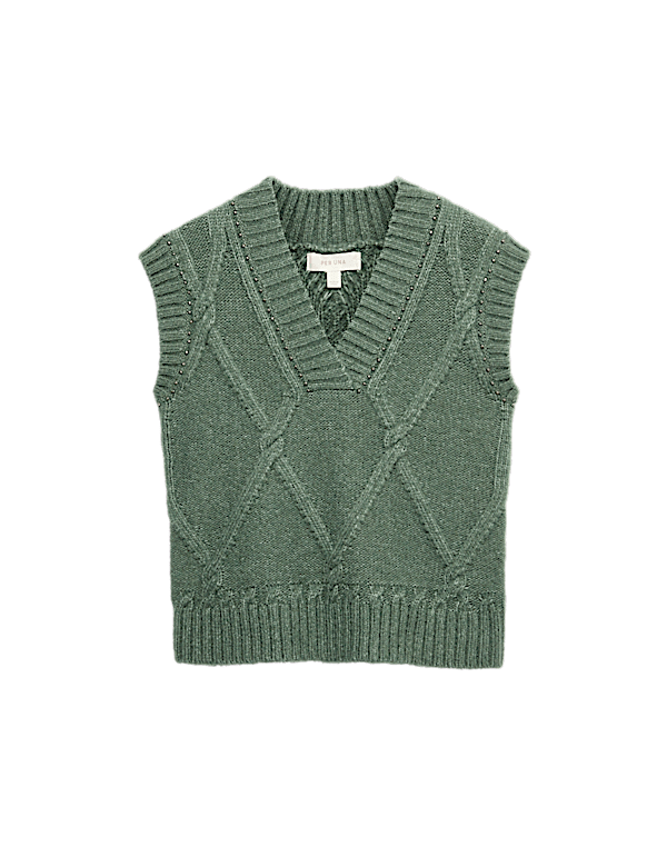 Embellished Cable Knit V-Neck Tabard