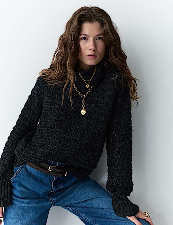 Bouclé Roll Neck Jumper With Wool - BN