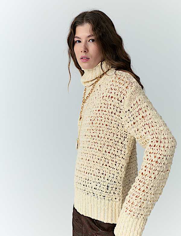 Boucl&eacute; Roll Neck Jumper With Wool - AL